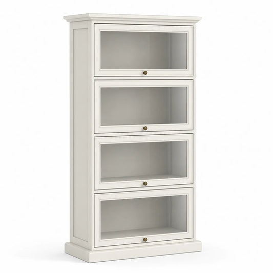 Bibliothèque étagère bois blanc avec portes en verre trempé
