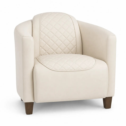 Fauteuil en Cuir Synthétique Crème avec Pieds en Bois