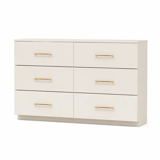 Commode 6 tiroirs en bois MDF avec poignées en métal, Blanc
