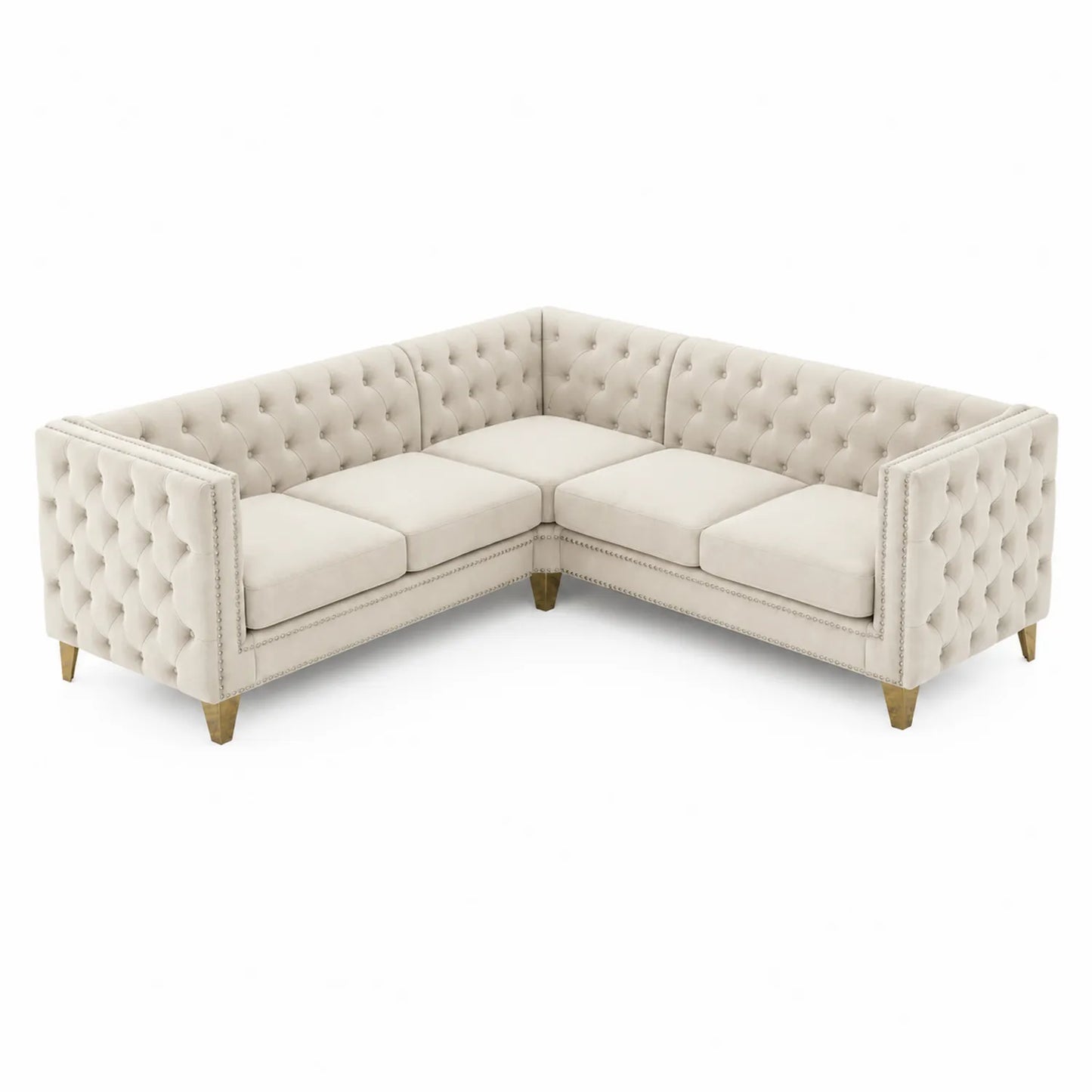 Canapé d'angle en velours Beige avec pieds en bois