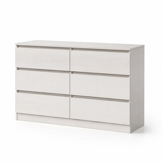 Commode 6 tiroirs en bois blanc 120x40x80 cm