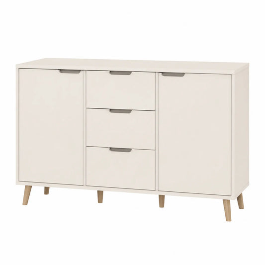 Buffet en bois et MDF avec 2 portes et 3 tiroirs blanc