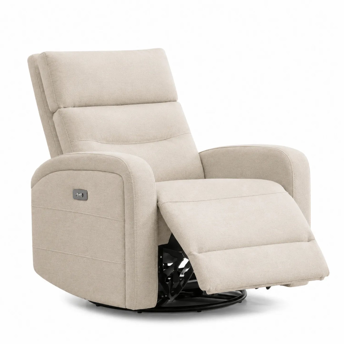 Fauteuil inclinable pliable en tissu beige avec repose-pieds intégré
