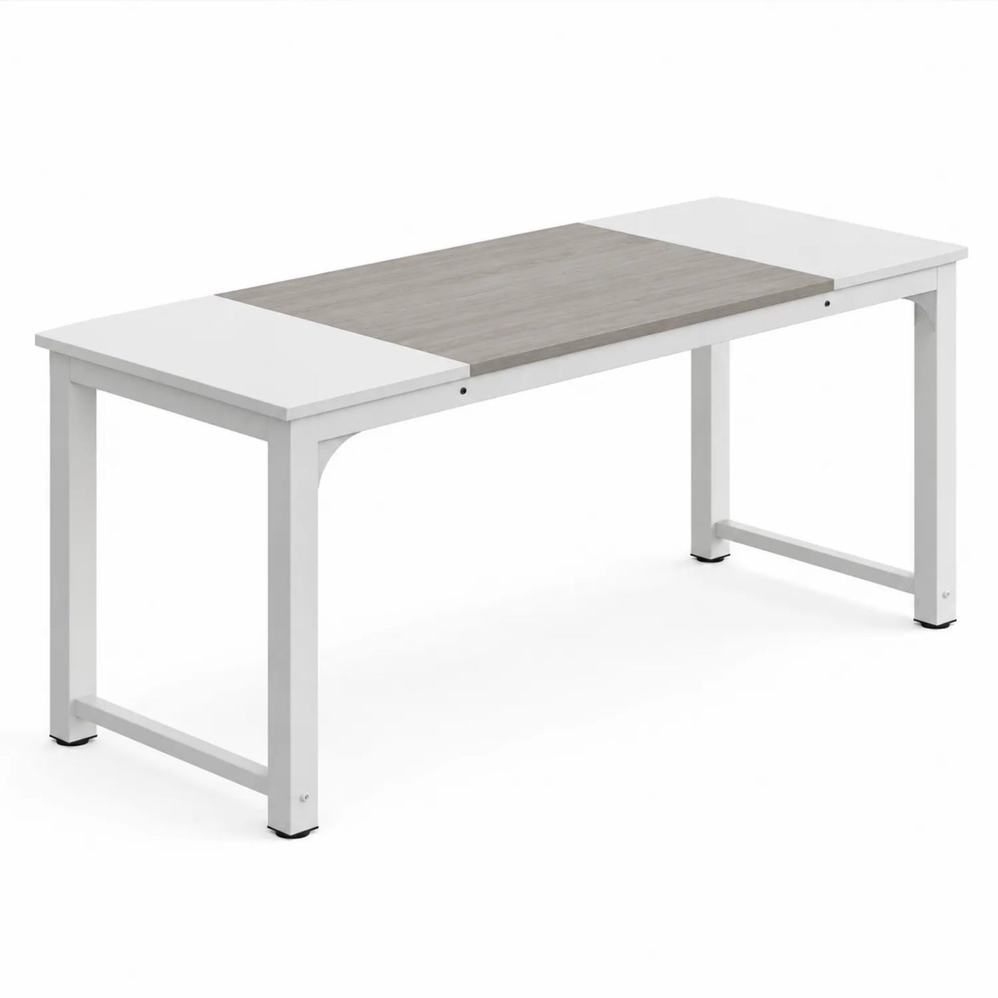 Bureau rectangulaire en métal et MDF blanc et bois
