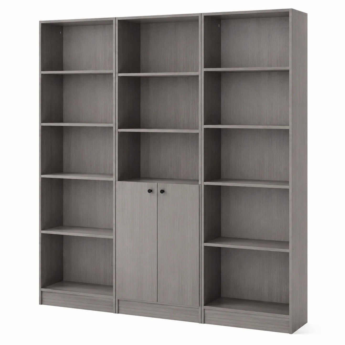Bibliothèque en bois MDF gris clair avec étagères et armoire