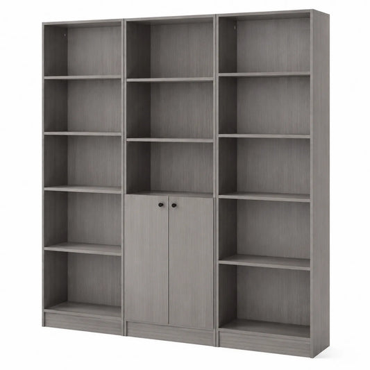 Bibliothèque en bois MDF gris clair avec étagères et armoire