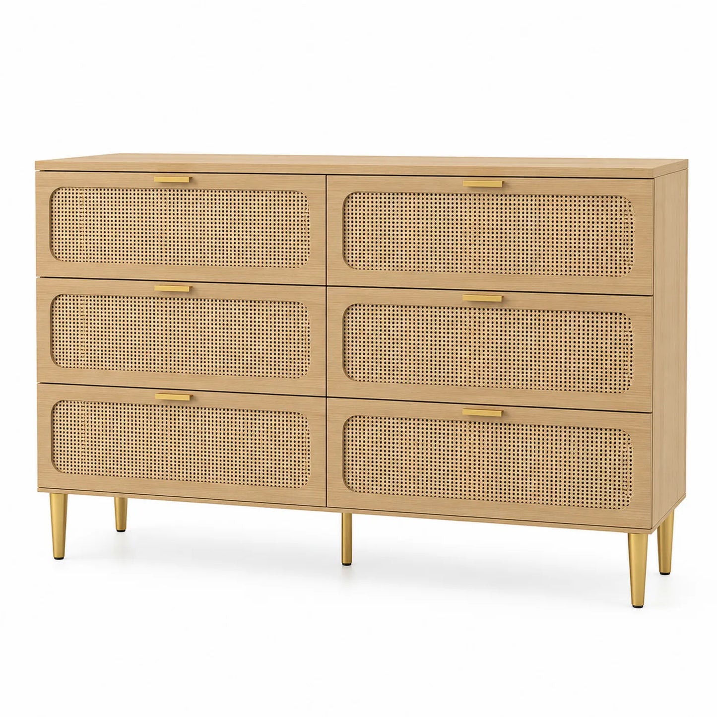 Commode en bois avec tiroirs en rotin
