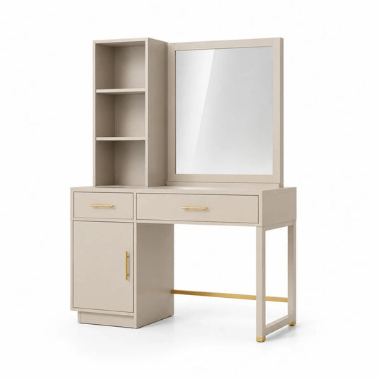 Coiffeuse en bois avec miroir et étagères