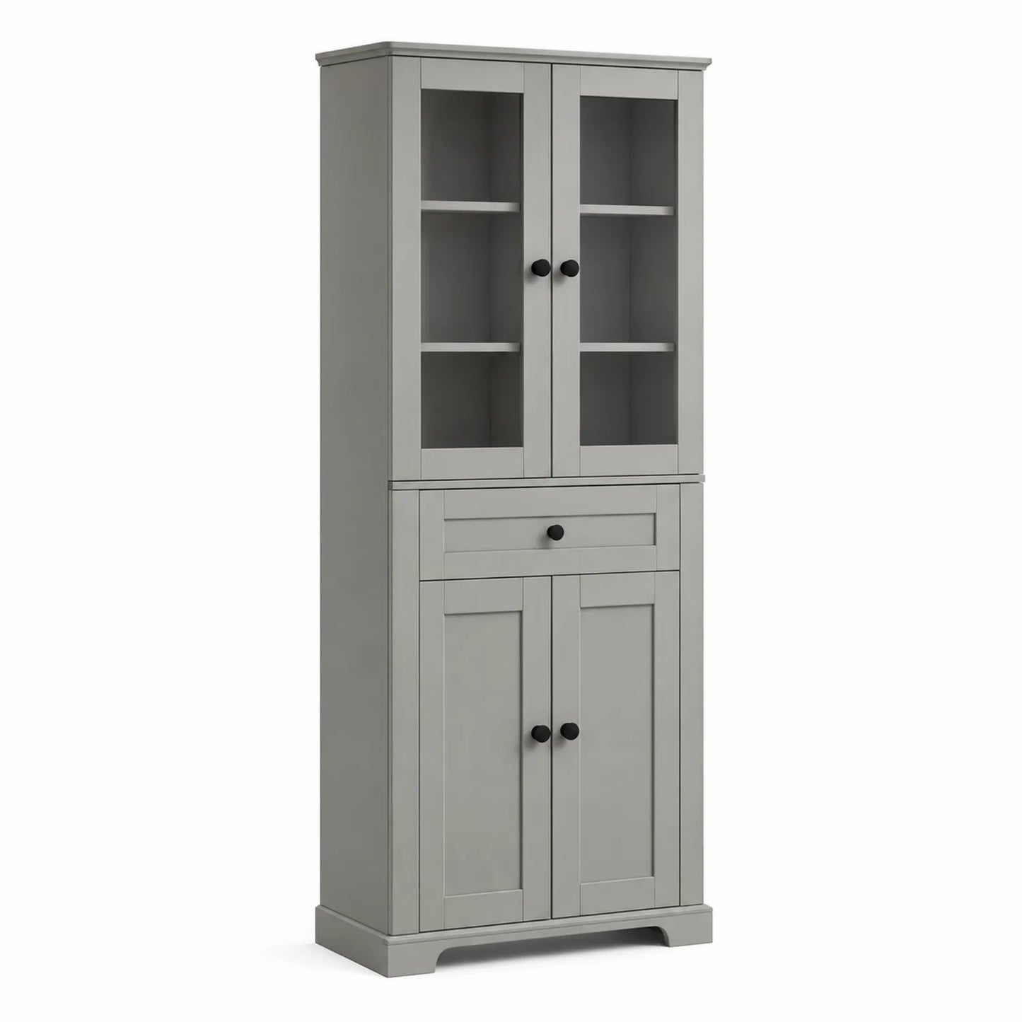 Buffet en bois composite avec portes vitrées et pleines Gris