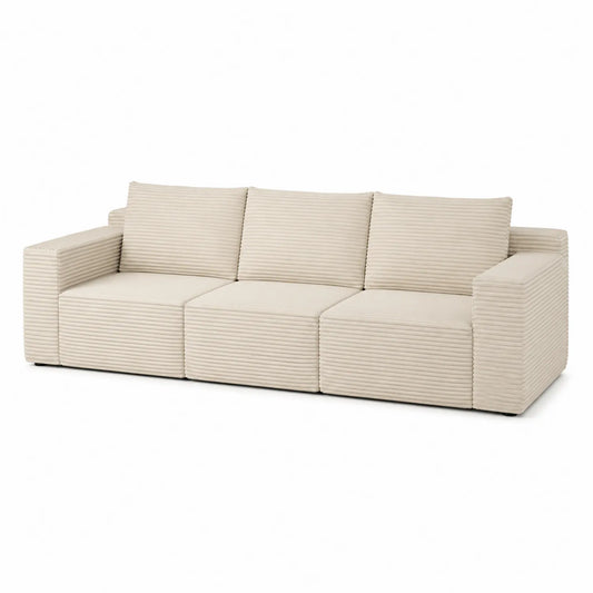 Canapé 3 places tissu côtelé beige