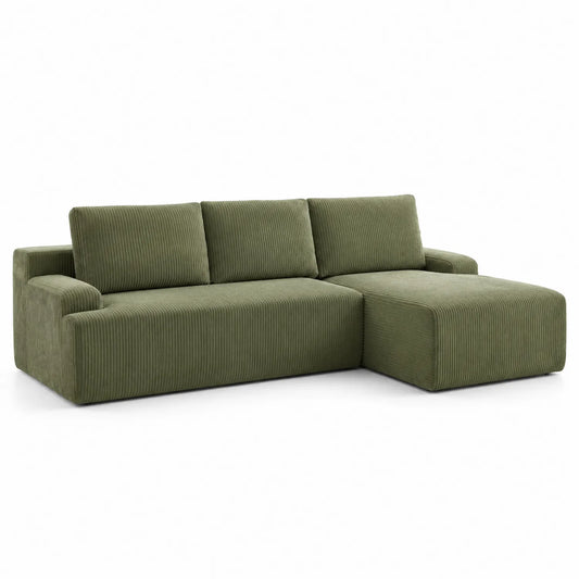 Canapé d'angle en tissu côtelé vert
