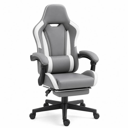 Chaise de bureau réglable en cuir synthétique gris et blanc