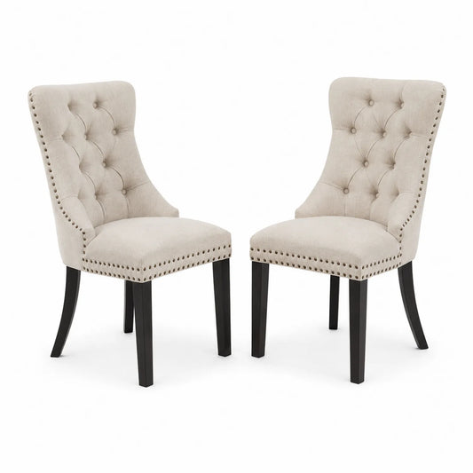Lot de 2 chaises en tissu lin avec pieds en bois noir