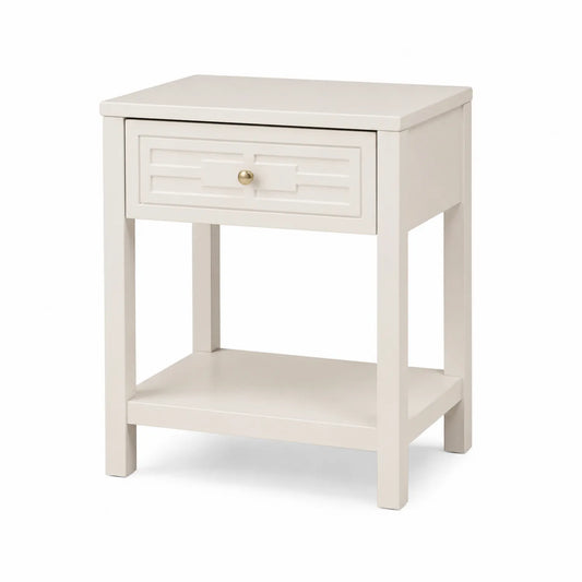 Table de chevet en bois avec tiroir et étagère Blanc