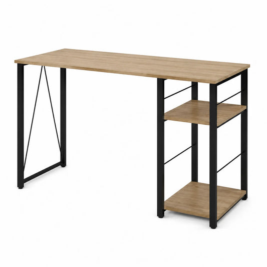 Bureau rectangulaire en bois et métal avec étagères 120x50x75 cm