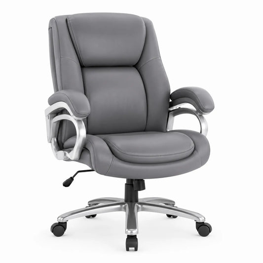 Chaise de bureau en cuir synthétique gris avec accoudoirs et roulettes