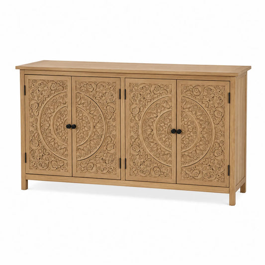 Buffet en bois avec portes sculptées 4 portes en manguier