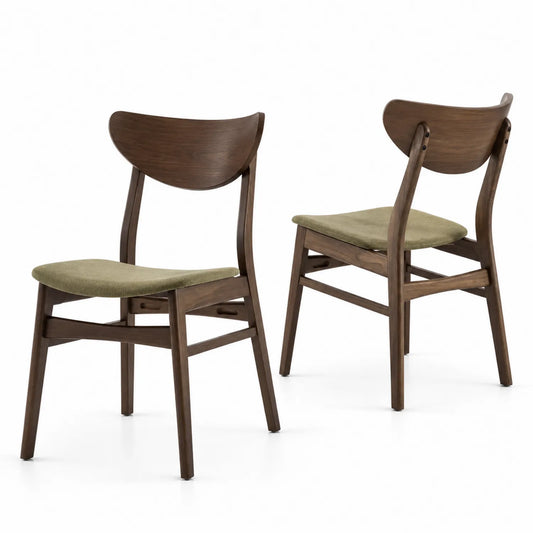 Chaises de salle à manger en bois avec assise en tissu Vert Lot de 2