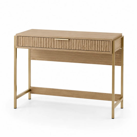 Bureau en bois avec tiroir en métal doré