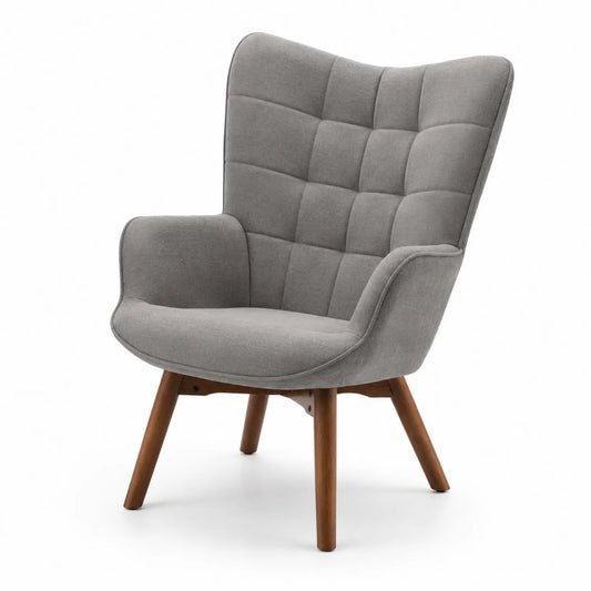Fauteuil en bois et tissu gris