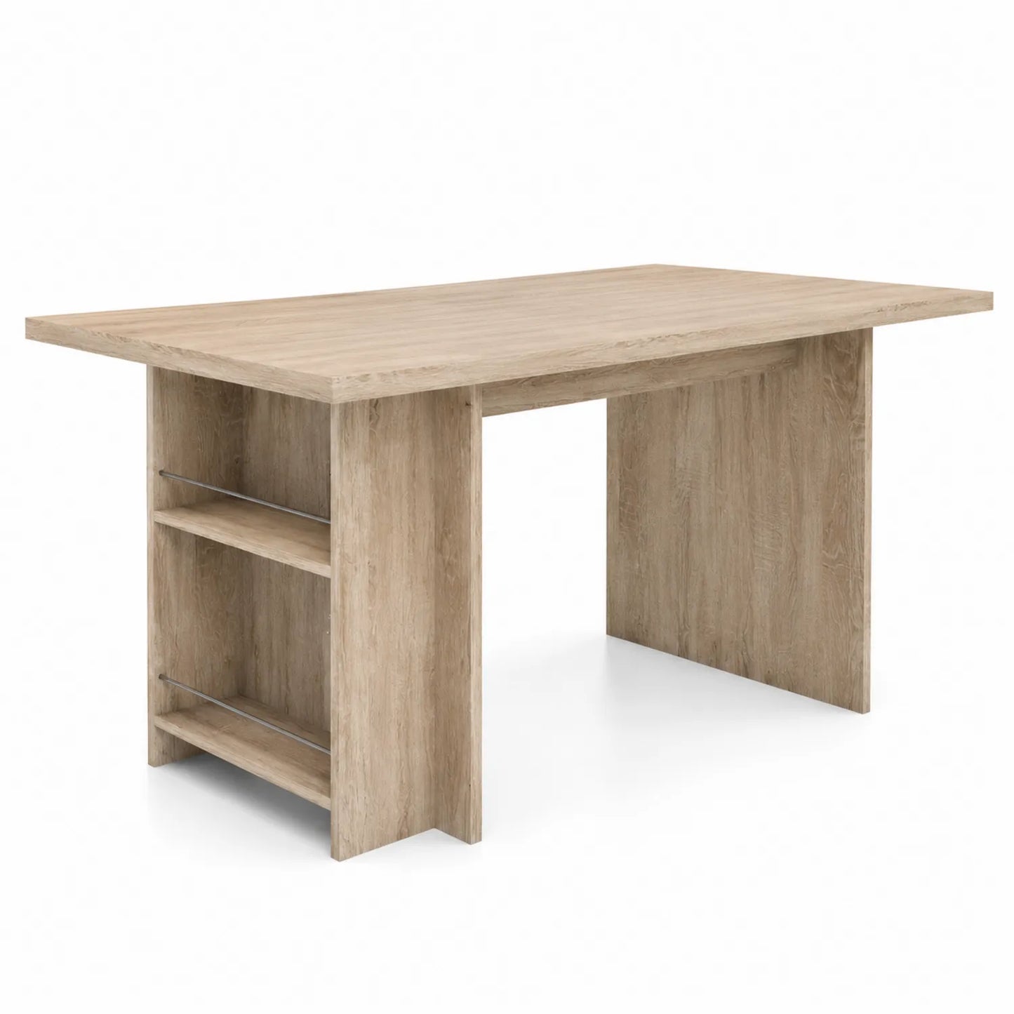 Table à manger rectangulaire en bois avec étagères 140x80x75 cm