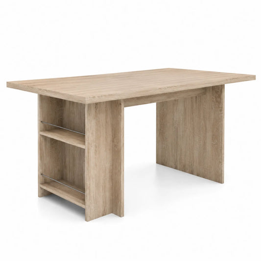 Table à manger rectangulaire en bois avec étagères 140x80x75 cm