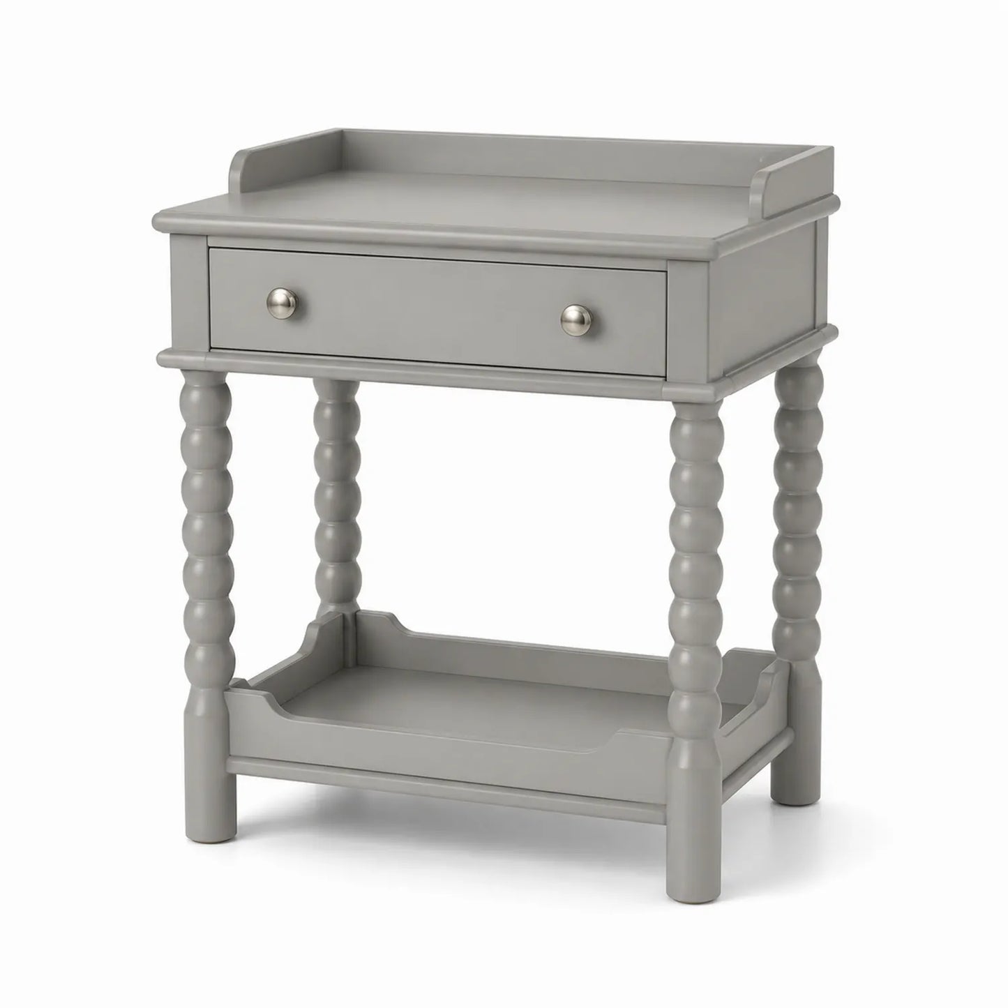 Table de chevet en bois gris avec tiroir et étagère