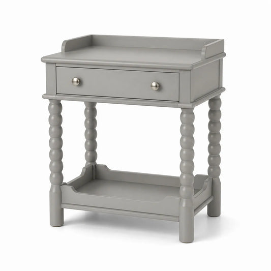 Table de chevet en bois gris avec tiroir et étagère