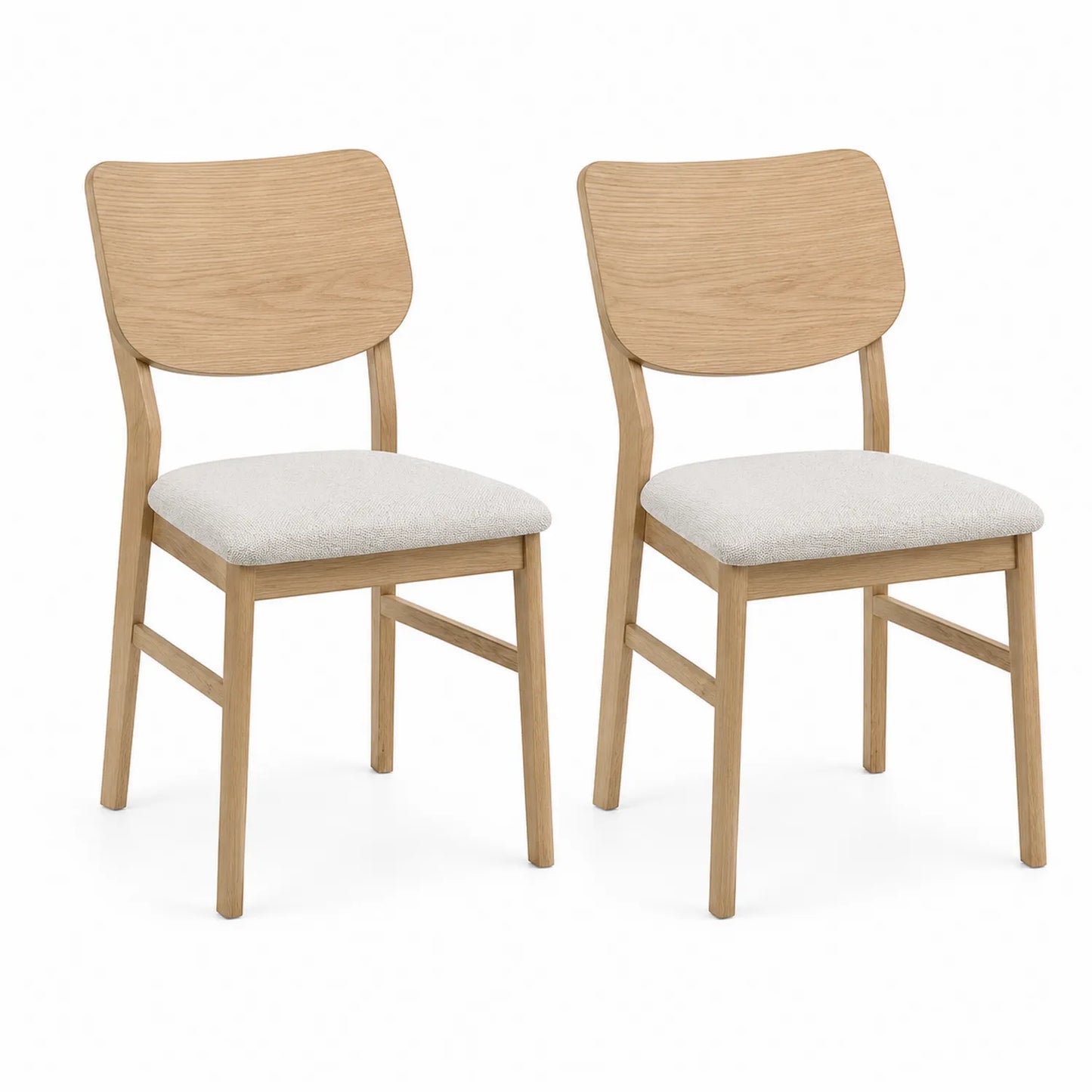 Lot de 2 chaises en bois de chêne et tissu polyester beige